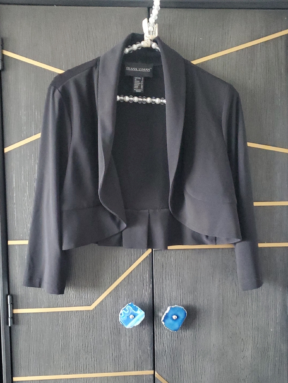 Frank Lyman Design Black Cropped Open-Front Jacket